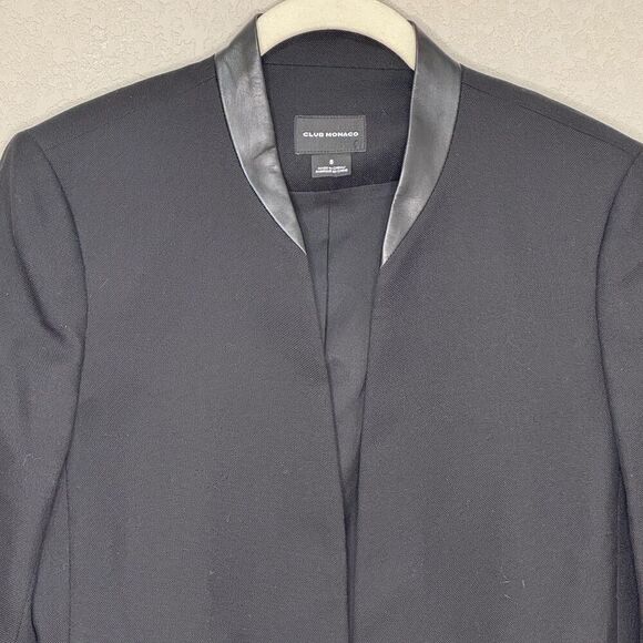 Club Monaco Blazer Womens 8 Black Wool Blend Lamb Leather Collar Tuxedo Jacket - Picture 3 of 7